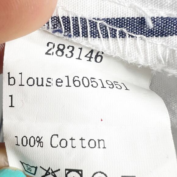 Striped Off The Shoulder Ruffle Bell Sleeve Blouse White Navy Womens Size Small - Picture 7 of 10